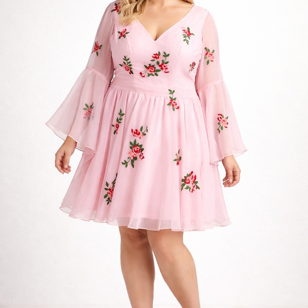 Elegant Pink Dress with Floral Embroidery